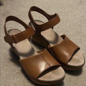 Clarks Tan Leather Wedge Sandals